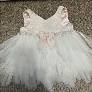 Elegant White and Pink Baby Dress with Bow